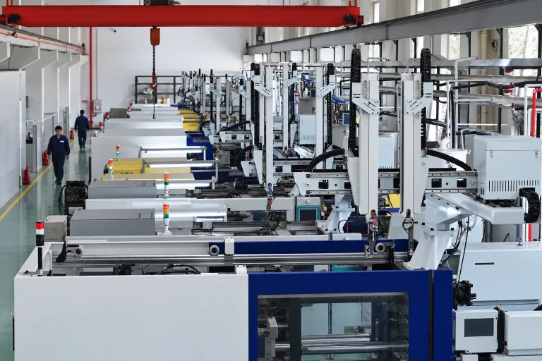 Row of injection moulding machines in the moulding workshop